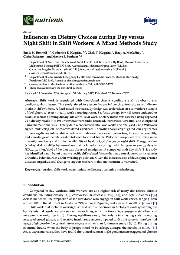 (PDF) Influences on Dietary Choices during Day versus Night Shift in ...