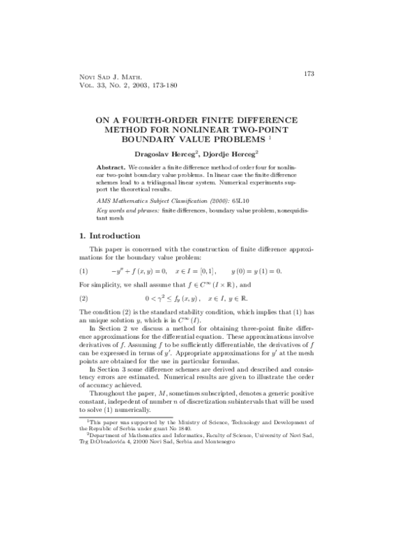 (PDF) On a Fourth-Order Finite Difference Method for Nonlinear Two ...