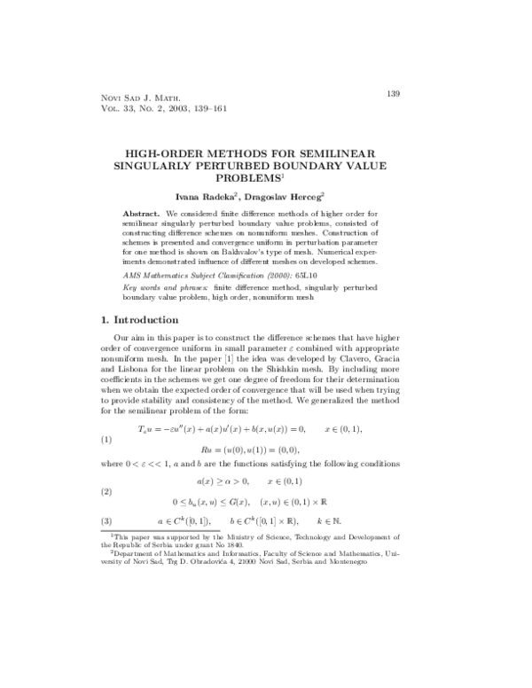 (PDF) High-Order Methods for Semilinear Singularly Perturbed Boundary ...