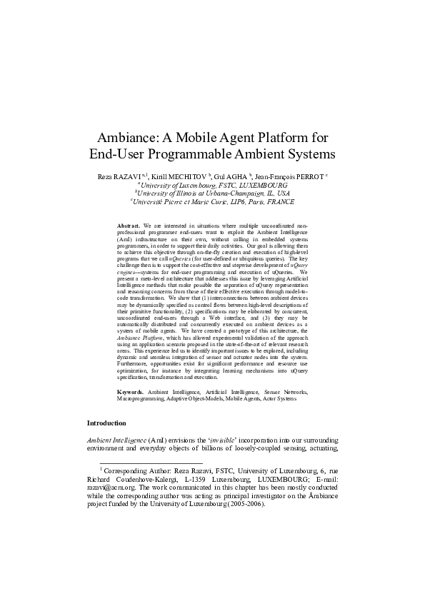 (PDF) Ambiance: a mobile agent platform for end-user programmable ...