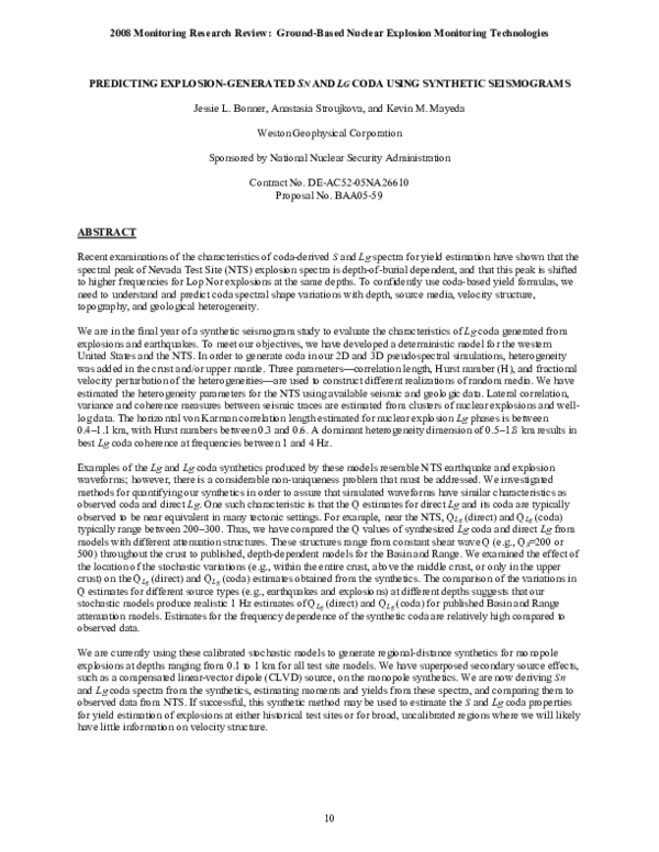 (PDF) Predicting Explosion-Generated SN and LG Coda Using Syntheic ...