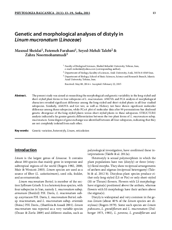 (PDF) Infra-specific genetic and morphological diversity in Linum album ...