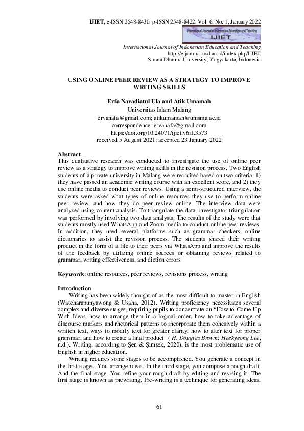 (PDF) Using Online Peer Review as a Strategy to Improve Writing Skills