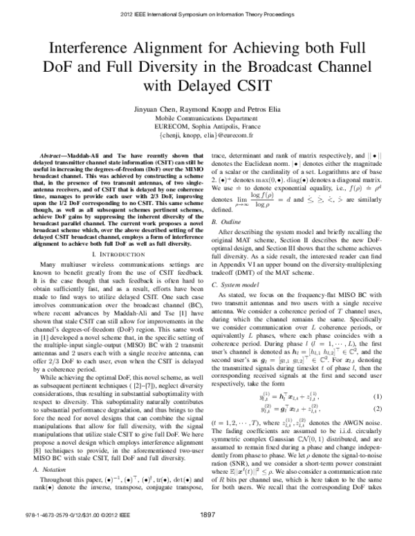 (PDF) Interference alignment for achieving both full DoF and full ...