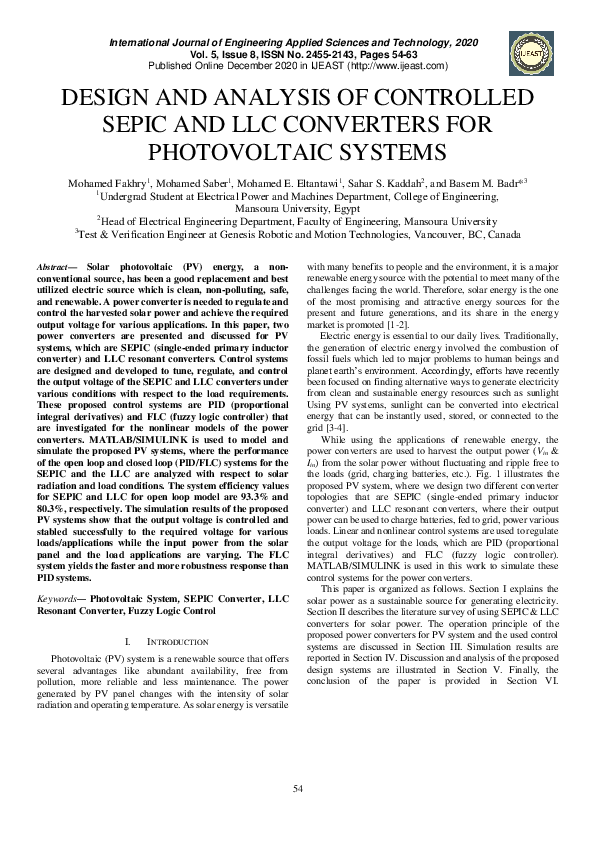 (PDF) Design and Analysis of Controlled Sepic and LLC Converters for ...