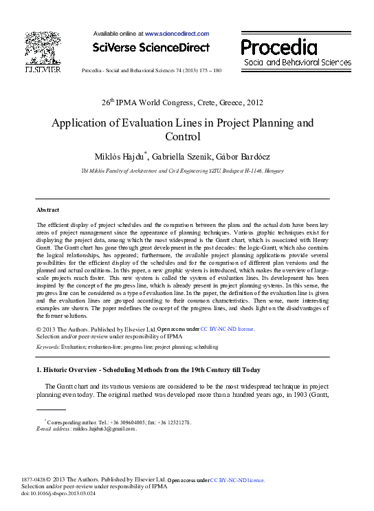 (PDF) Application of Evaluation Lines in Project Planning and Control