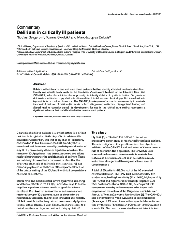 (PDF) Delirium in critically ill patients | Peter Pickkers - Academia.edu