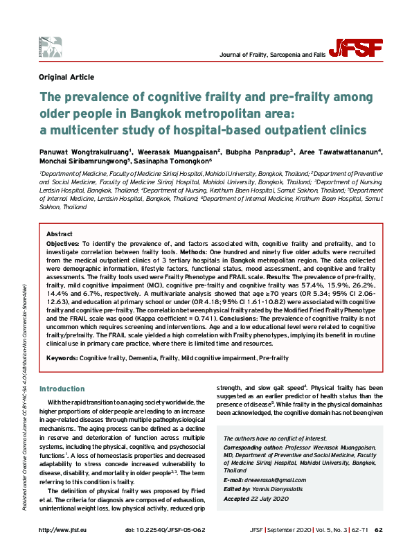 (PDF) The prevalence of cognitive frailty and pre-frailty among older ...