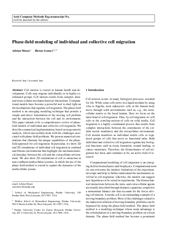 (PDF) Phase-Field Modeling of Individual and Collective Cell Migration