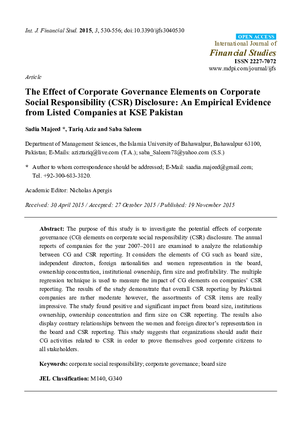 (PDF) The effect of corporate governance elements on corporate social ...