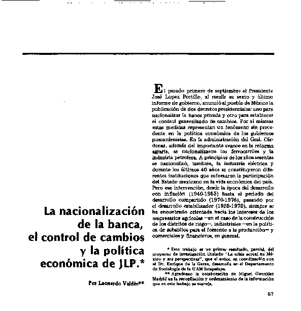 (PDF) La nacionalización de la banca, el control de cambios y la ...
