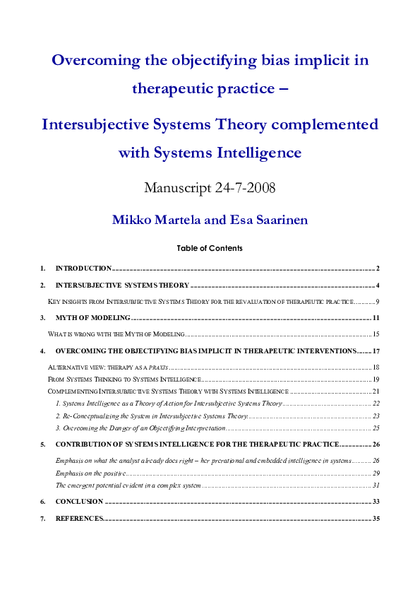 (PDF) Overcoming the objectifying bias implicit in therapeutic practice ...