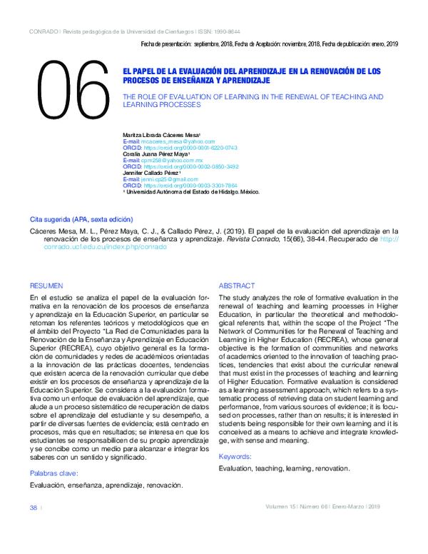 (PDF) El papel de la evaluación del aprendizaje en la renovación de los ...