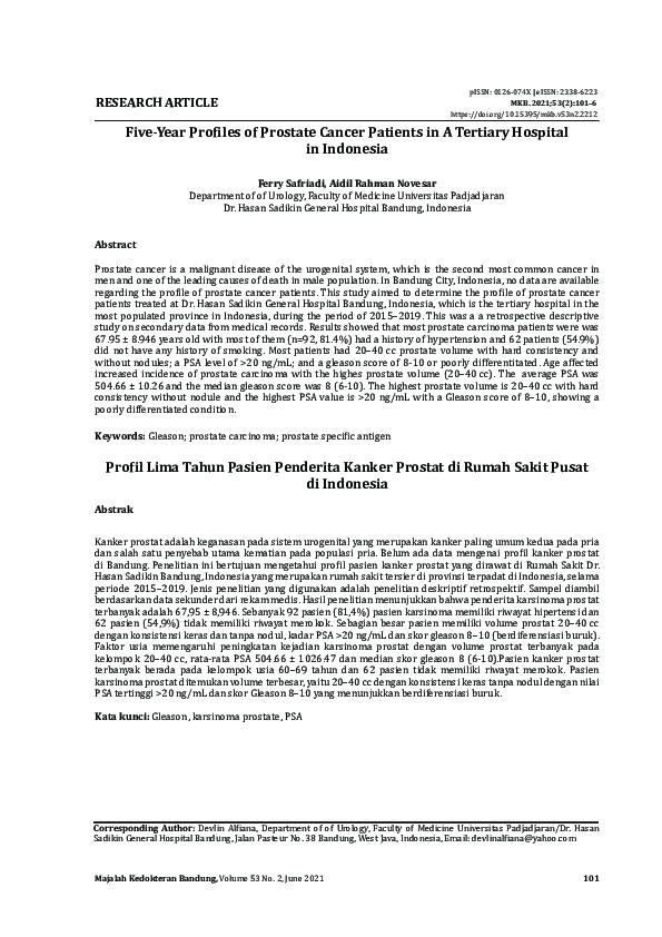 (PDF) Five-Year Profiles of Prostate Cancer Patients in A Tertiary ...