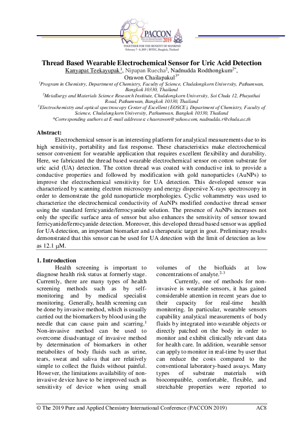 (PDF) Thread Based Wearable Electrochemical Sensor for Uric Acid Detection
