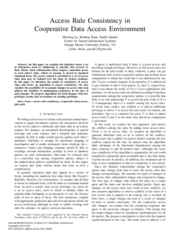 (PDF) Access Rule Consistency in Cooperative Data Access Environment