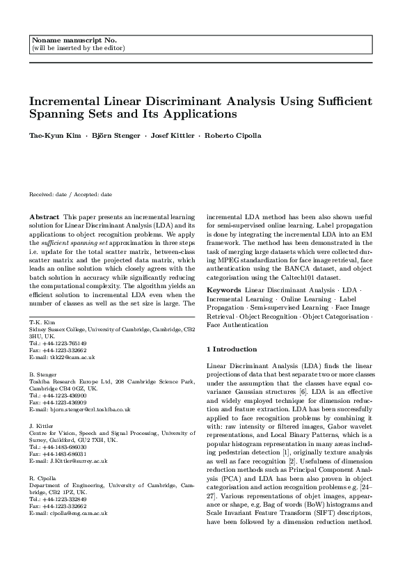 (PDF) Incremental Linear Discriminant Analysis Using Sufficient ...