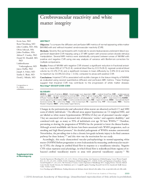 (PDF) Cerebrovascular reactivity and white matter integrity | Joseph ...