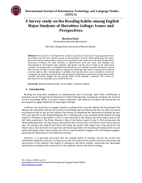 (PDF) A Survey study on the Reading habits among English Major Students ...