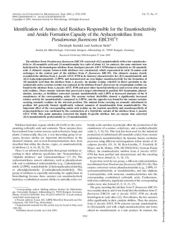 (PDF) Identification of Amino Acid Residues Responsible for the ...