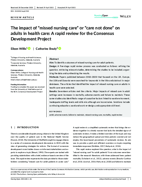 (PDF) The impact of "missed nursing care" or "care not done" on adults ...