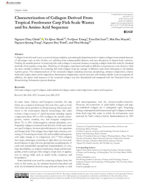 (PDF) Characterization of Collagen Derived From Tropical Freshwater ...