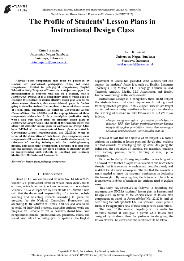 (PDF) The Profile of Students' Lesson Plans in Instructional Design Class