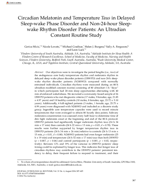 (PDF) Circadian Melatonin and Temperature Taus in Delayed Sleep-wake ...
