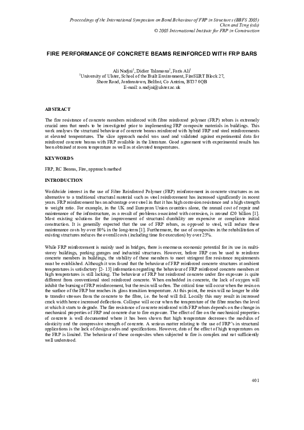 (PDF) Fire performance of concrete beams reinforced with FRP bars