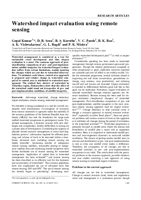 (PDF) Watershed Impact Evaluation Using Remote Sensing