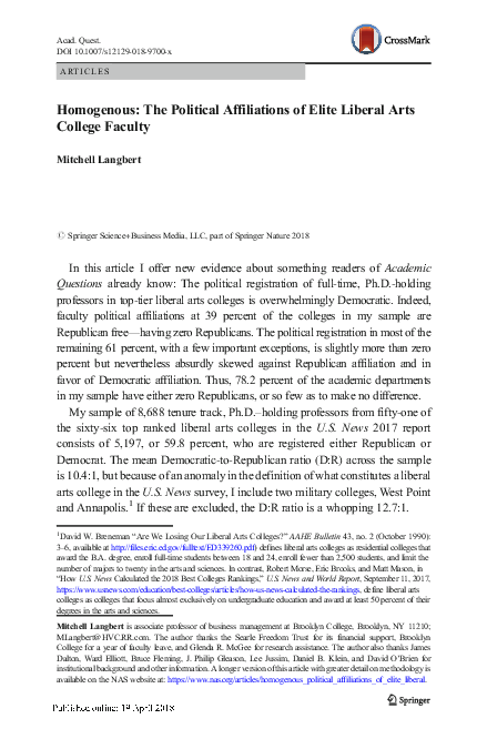 (PDF) Homogenous: The Political Affiliations of Elite Liberal Arts ...