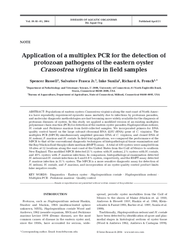 (PDF) Application of a multiplex PCR for the detection of protozoan ...
