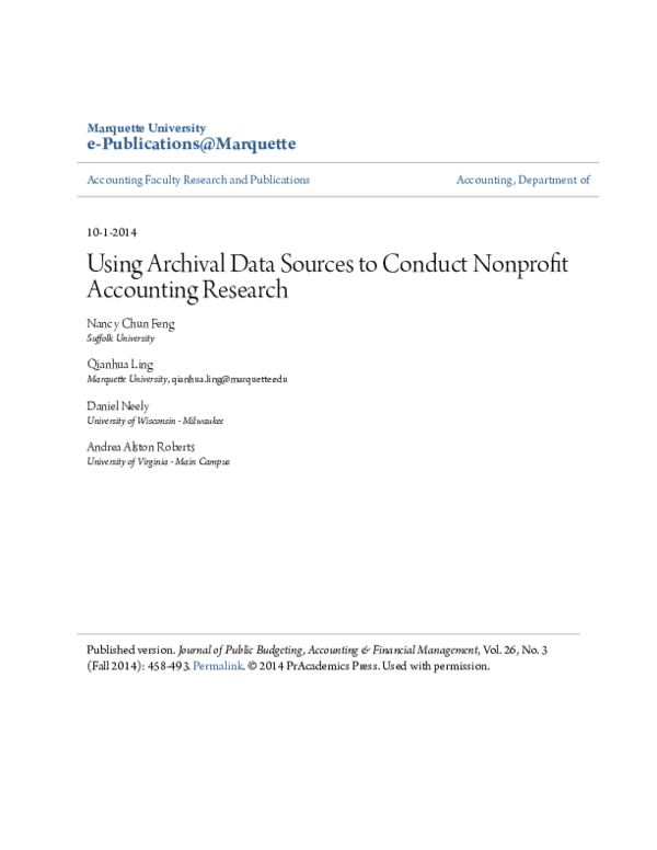 (PDF) Using Archival Data Sources to Conduct Nonprofit Accounting Research