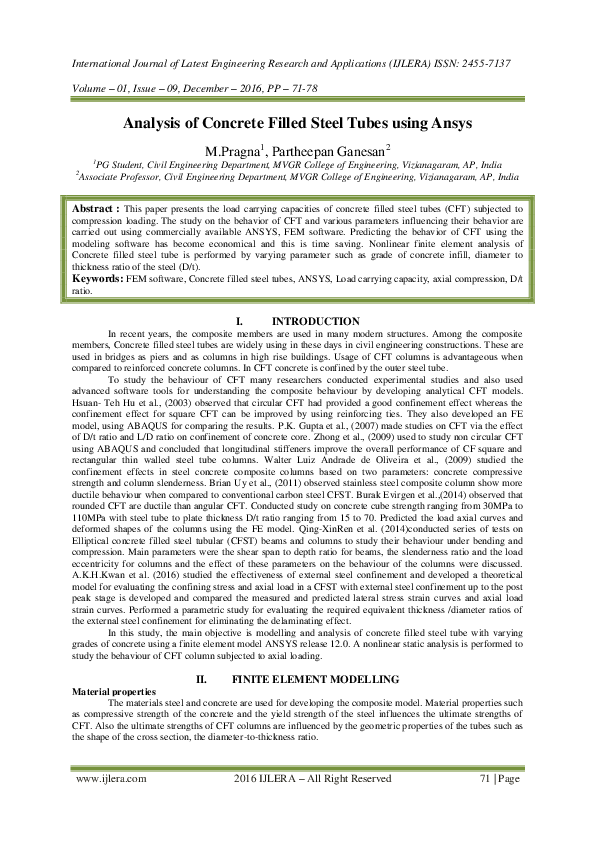 (PDF) Analysis of Concrete Filled Steel Tubes using Ansys