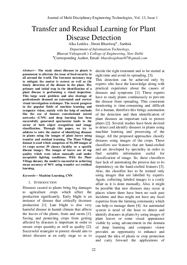 (PDF) Transfer and Residual Learning for Plant Disease Detection