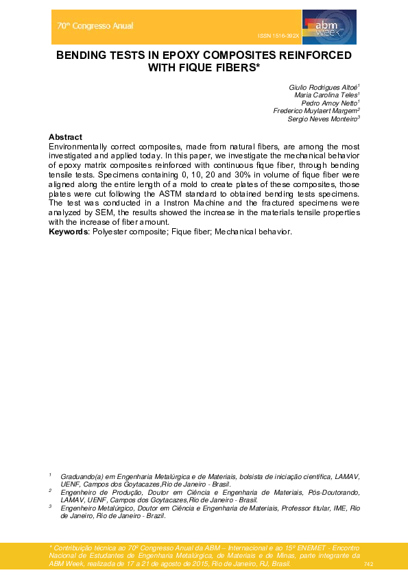 (PDF) Bending Tests in Epoxy Composites Reinforced with Fique Fibers