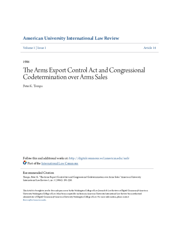 (PDF) The Arms Export Control Act and Congressional Codetermination