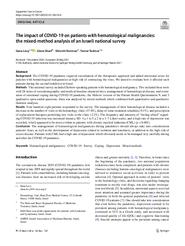 (PDF) The impact of COVID-19 on patients with hematological ...