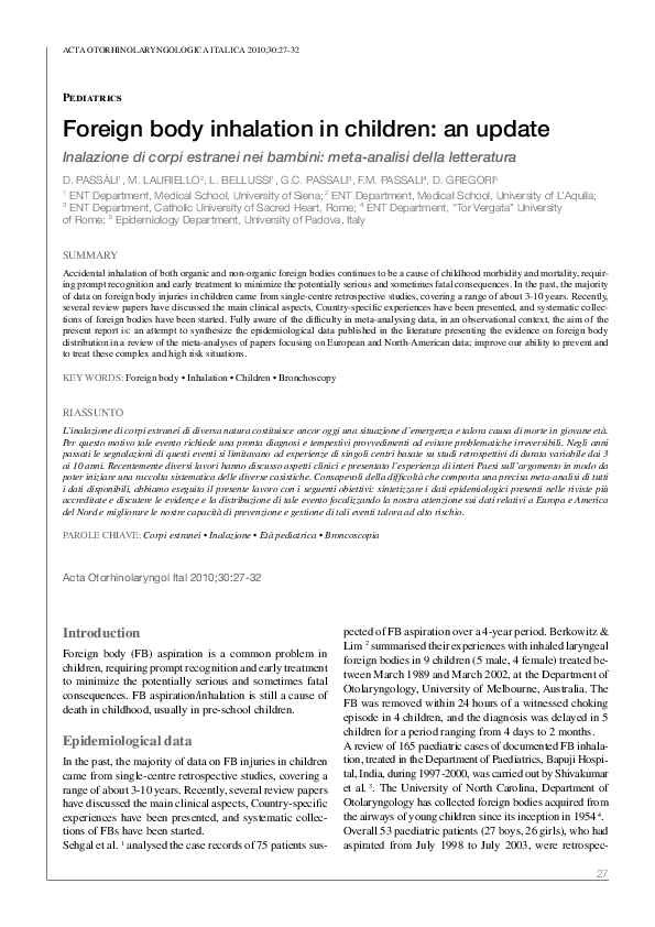 (PDF) Foreign body inhalation in children: an update
