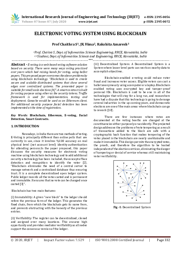 (PDF) Electronic Voting System Using Blockchain
