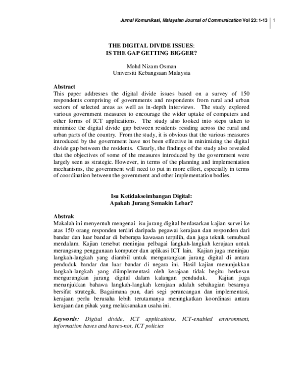 (PDF) The digital divide issues Is the gap getting bigger? Mohd