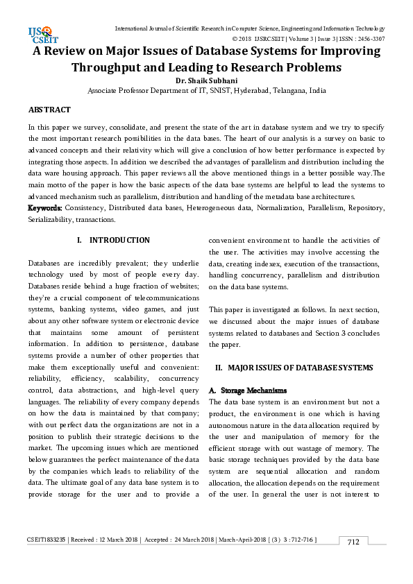 (PDF) A Review on Major Issues of Database Systems for Improving ...