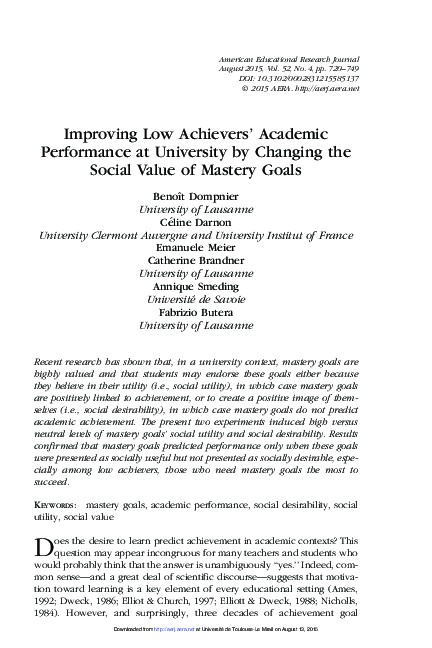 (PDF) Improving Low Achievers’ Academic Performance at University by ...