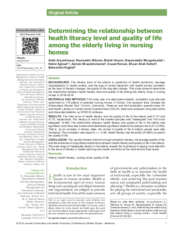 (PDF) Determining the relationship between health literacy level and ...