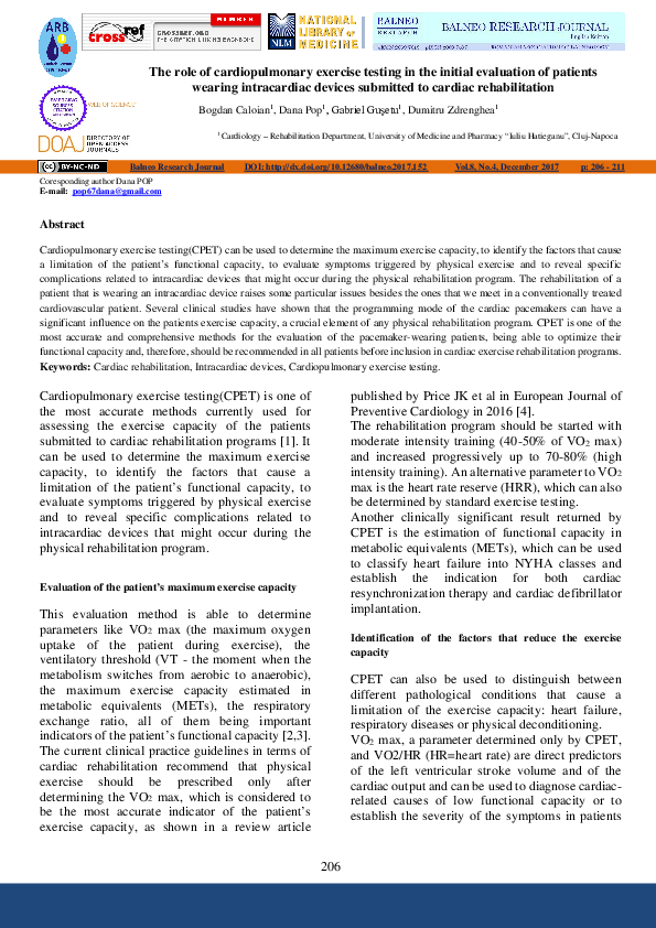 (PDF) The role of cardiopulmonary exercise testing in the initial ...