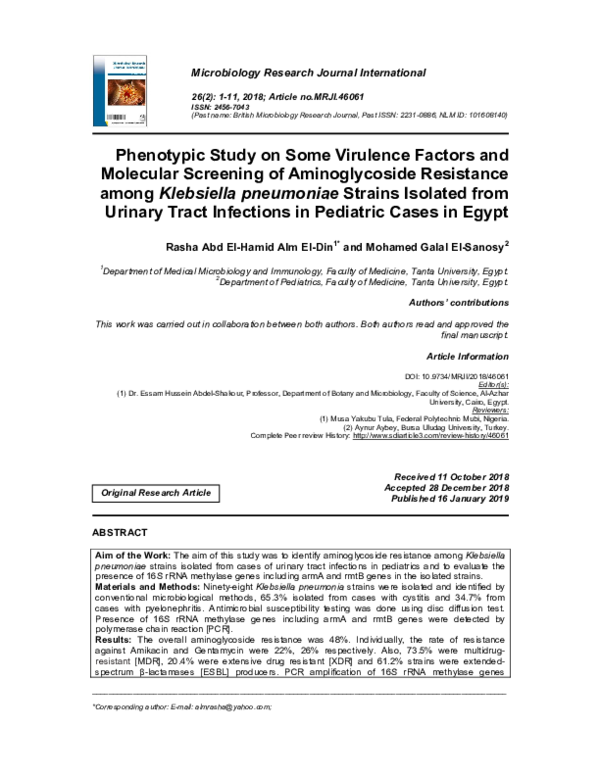 (PDF) Phenotypic Study on Some Virulence Factors and Molecular ...