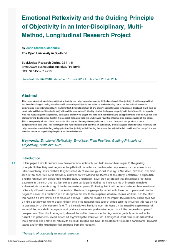 (PDF) Emotional Reflexivity and the Guiding Principle of Objectivity in ...