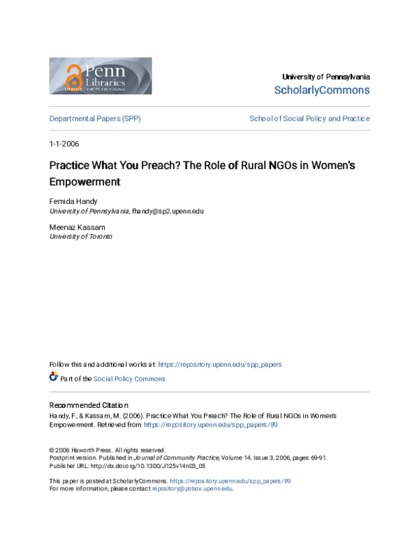 (PDF) Practice What You Preach? The Role of Rural NGOs in Women's ...