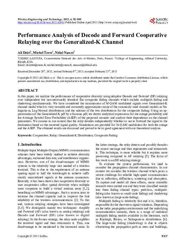 (PDF) Performance analysis of decode and forward cooperative diversity ...