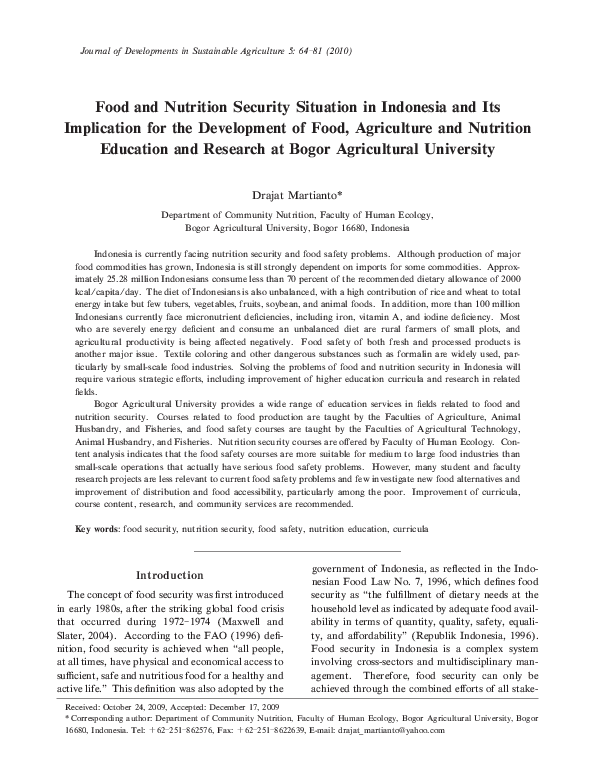 (PDF) Food and Nutrition Security Situation in Indonesia and Its ...